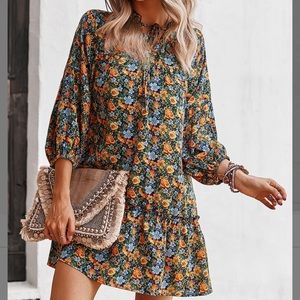 Gaovot Dress Navy Floral V Neck